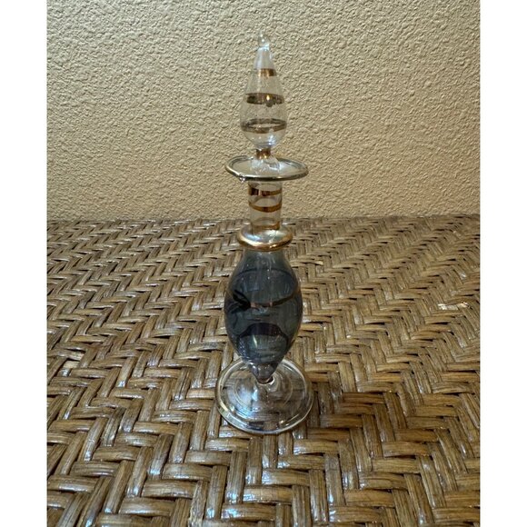 Vintage Egyptian Perfume Bottle Other - Vintage Egyptian Hand-Blown Blue Glass Perfume Bottle With Gold Accents